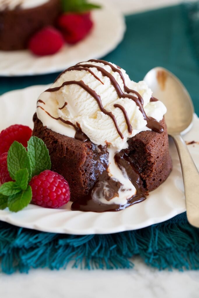 Hot chocolate lava cake oozing fudge